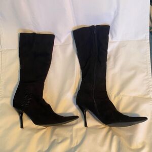 Elegant Vintage Black Women's Suede Faux Fur Lined Stiletto Heeled Boots